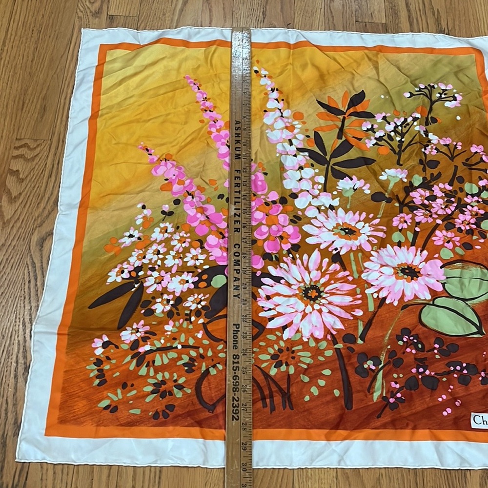 Vintage CHRISTIAN DIOR Vibrant Floral Print Silk Scarf~Made in France~MCM - Picture 7 of 9